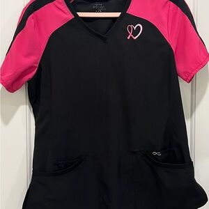 Cherokee Infinity Black and Pink Scrub Top